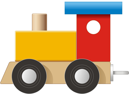 Buchstabenzug mit Lok, Buchstaben und Endwaggon